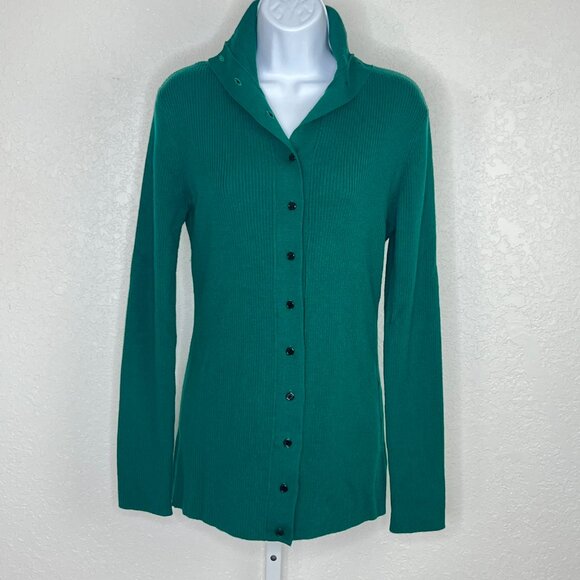 Thakoon 100% Merino Wool Emerald Green Button Up Turtleneck Soft Quiet Luxury M - Picture 10 of 16
